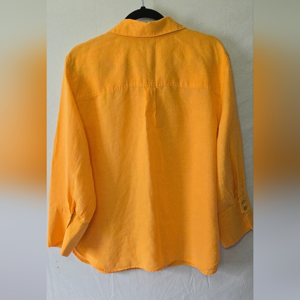 Chicos 100% Linen Bright Orange Button Casual Top Womens Size 16 Chico's 3 - Picture 6 of 6